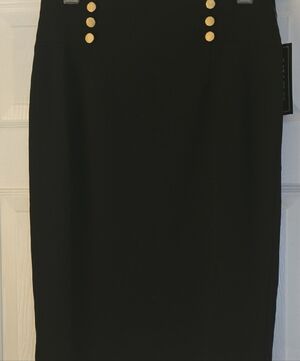 NYC Black Pencil Skirt with Gold Accents